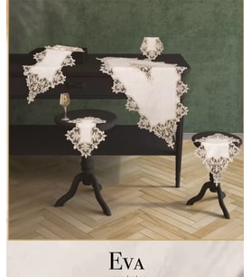 Eva Model Krem-Krem 5 Parça Keten Dantelli Salon Takımı Runner Seti No 111
