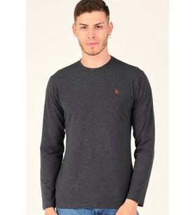 T8588 DEWBERRY BİSİKLET YAKA UZUN KOL T-SHIRT-ANTRASİT