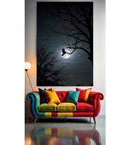 DOLUNAY VE SİYAH KUŞ Ev Duvar Salon Güzellik Salonu  Ofis Dükkan Dekarasyon kanvas tablo (Çok Renkli)