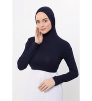 Uzun Kollu Boyunluklu Boneli Yarım Body (Lacivert)