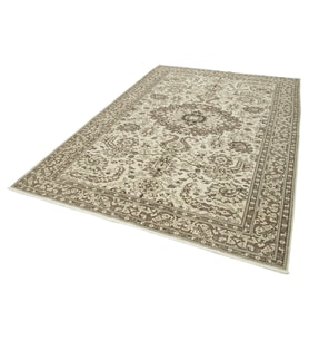 Bej Halı Vintage Stil Madalyon Göbekli El Dokuma Yumuşak Yünlü Salon Halısı Krem Taupe