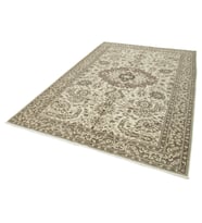 Bej Halı Vintage Stil Madalyon Göbekli El Dokuma Yumuşak Yünlü Salon Halısı Krem Taupe