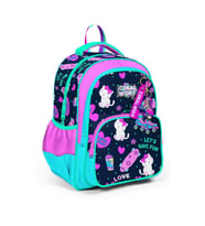 CORAL HIGH 23658 KIDS LACİVERT PEMBE KEDİLİ PATEN DESENLİ ÜÇ BÖLMELİ SIRT ÇANTASI