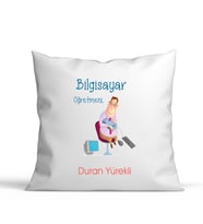 Bilgisayar Öğretmenlerine Özel Kişiselleştirilebilir Saten Yastık
