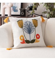 Comfort Punch Desenli Kırlent Kılıfı Kare Dekoratif Bohem Nakışlı Koltuk Yastık Kılıfı panç (Mavi-Sarı)