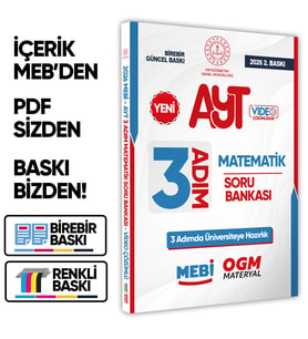 2026 AYT MEBİ-OGM 3 ADIM Matematik Soru Bankası RENKLİ A4 Boyut Video Çözümlü BASKI ÜCRETİ