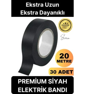 30 Ad. Premium Kalite 20 Mt Yalıtım İzole PVC Elektrik Bandı Su Geçirmez Sızdırmaz Koruma Bant Siyah
