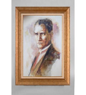Altın Varaklı Çerçeveli Paspartulu Atatürk Tablo a312 (Gold)