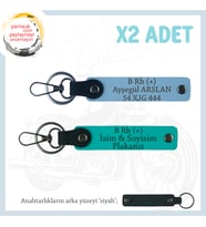İsmime Özel Plaka ve B Rh (+) Kan Grubu Yazılı Kişiselleşmiş x2 Anahtarlık Set, K Turkuaz-Mavi-Syh