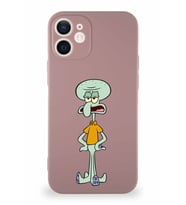 Apple iPhone 12 Mini Soft Premier Kapak Squidward Dokunaç Tasarımlı Silikon Kılıf - Pudra (Şeffaf)