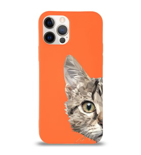 Apple iPhone 12 Pro Uyumlu Lansman Kılıf Catface Tasarımlı İçi Kadife Kapak-Turuncu (Şeffaf)