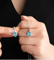 925 Ayar Gümüş Aquamarin Baget Taşlı Küpe Ve Kolye Set