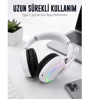 Northcity Beyaz Bluetooth 5.0 Mikrofonlu Kablosuz Kulak Üstü Kulaklık RGB Işıklı Type-C Şarjlı
