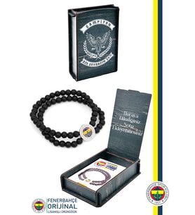 Fenerbahçe Orijinal Lisanslı Fb Logo Çiftli Mat Onix Doğaltaş Bileklik Kişiye Özel Ah (Siyah)