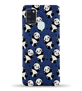 Samsung Galaxy A21s Uyumlu Lansman Kılıf Panda Tasarımlı İçi Kadife Kapak-Lacivert (Şeffaf)