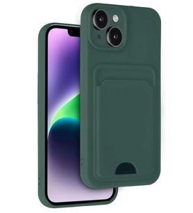 iPhone 14 Kılıf Kelvin Kartvizitli Silikon - Koyu Yeşil