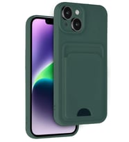iPhone 14 Kılıf Kelvin Kartvizitli Silikon - Koyu Yeşil