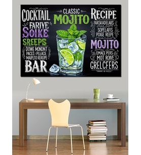 Mojito Kokteyl Menüsü Kara Tahta Dekoratif Kanvas - Mdf Ahşap Tablo