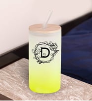 BK Gift Harfli Sarı Renk Pipetli Buzlu Cam Bardak 600ml - 1, Arkadaşa Hediye, Doğum Günü Hediyesi