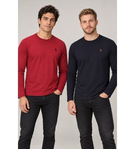 Dewberry Erkek Pamuklu Yuvarlak Yaka Sweatshirt 2'li Set Lacivert-Bordo T8588 Casual Stil, Seyahat Gardırobu