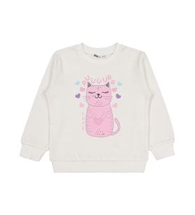 Civil Girls Kedi Baskılı 2-5 Yaş Sweatshirt - Ekru