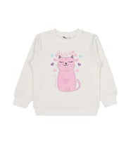Civil Girls Kedi Baskılı 2-5 Yaş Sweatshirt - Ekru