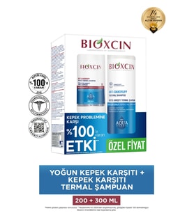 Bioxcin Aqua Kepek Karşıtı Termal Şampuan 300 ml + Yoğun Kepek Karşıtı Termal Şampuan 200 ml