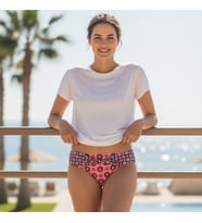 Kadın Plaj Giyim Gül Kurusu Çiçek Desenli Önü Çapraz Bikini Alt BB2562