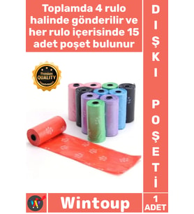 #Köpek Pati Desenli Dayanıklı Hijyenik Sızdırmaz Rulo 60 Adet Kaliteli Köpek Dışkı Poşeti 4'lü Set