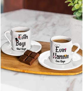 Kişiye Özel Sevgililer Gününe Özel Evin Beyi Evin Hanımı Türk Kahvesi Fincanı