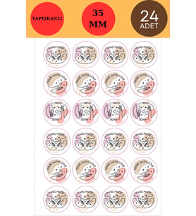 24 Adet - Handmade Elite Sticker - Handmade Sticker - Teşekkürler Sticker - Paketleme Sticker (Pembe)