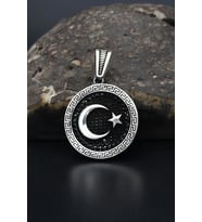 Kolye Ucu Ay Yıldızlı (AYYILDIZLI) Grek Desenli 925 Ayar Gümüş 901334