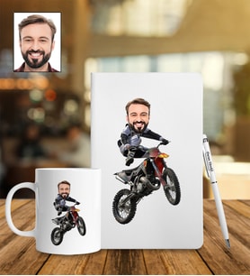 Kişiye Özel Motorcu Tasarımlı Karikatür Defter Kalem Kupa Set 109