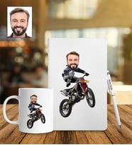 Kişiye Özel Motorcu Tasarımlı Karikatür Defter Kalem Kupa Set 109