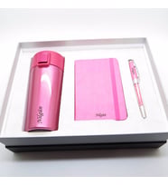 Wings Koyu Pembe İsme Özel Çelik Termos Set  Termos + Not Defteri + Roller Kalem