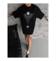 Unisex Bisiklet Yaka Baskılı Oversize T-Shirt - Siyah