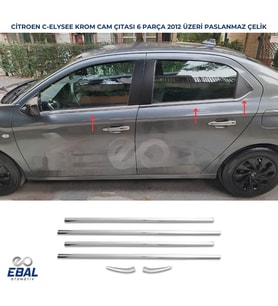 Citroen C-Elysee Krom Cam Çıtası 6 parça 2012 üzeri P.ÇELİK