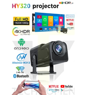 Taşınabilir Sinema Projektörü, 1280x720P, Bluetooth, Android 11, Wi-Fi Siyah