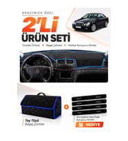 e-biz MERCEDES W211 E-CLASS (2002-2009) Uyumlu Torpido Örtüsü + Tay Tüyü Çanta - Siyah-Mavi - MB013