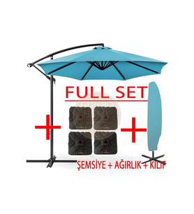 3 Mt 8 Kaburga Full Demir 21 Kg TURKUAZ Bahçe Şemsiyesi Full Set Havuz Şemsiyesi Büyük Şemsiye