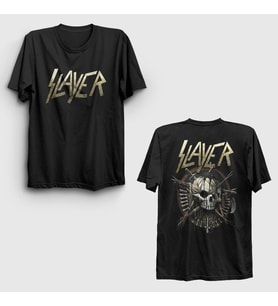 Presmono Unisex Siyah Skull V2 Slayer Sırt Baskılı T-Shirt 517850tt