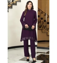 Umay Şifon Tunik Pantolon Takım Mürdüm ELB68