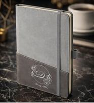 BK Gift Kişiye Özel Gri Termo Deri Defter -7, Kartvizit Bölmeli, Çizgili Ivory Kağıt