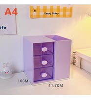 Masaüstü Kalemlik Organizer 7 Bölmeli Kawaii Kapaklı Mini Çekmeceli Kalemlik - Mor