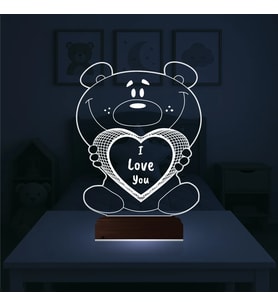 Luvivia Ayıcık Kalp Kişiye Özel 3D Lamba - Masa Gece Lambası