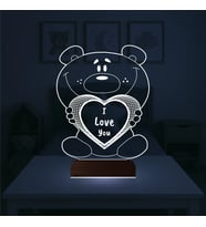 Luvivia Ayıcık Kalp Kişiye Özel 3D Lamba - Masa Gece Lambası