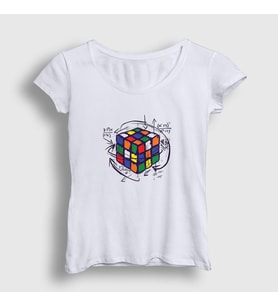 Presmono Kadın Beyaz Solving Rubiks Cube Rubik Kupu T-Shirt 340618tt (Beyaz)