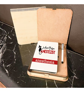 Anestezist Ahşap Kutulu Defter Kalem Set