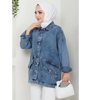 Leliy Oversize Kot Ceket 1441 - Mavi