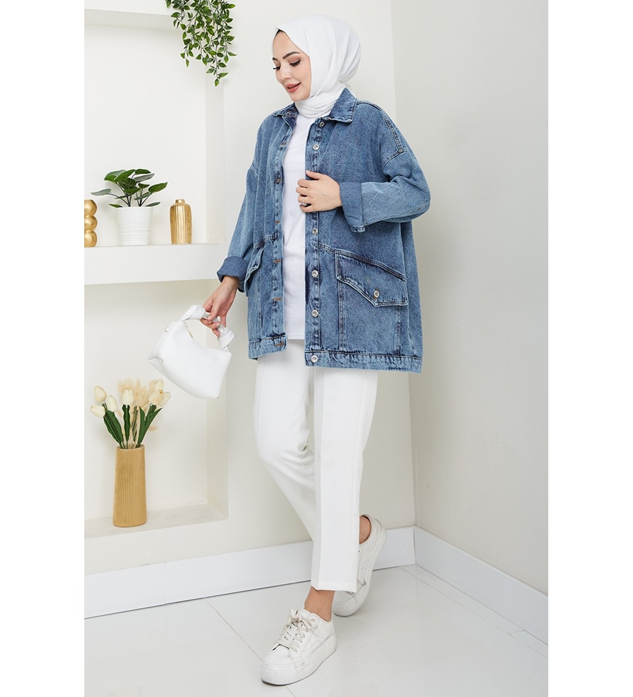 Leliy Oversize Kot Ceket 1441 - Mavi